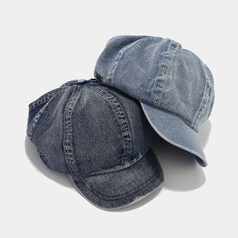 Vintage Washed Denim Newsboy Cap Retro Octagonal Hat Short Brim Casual Beret For Women Men