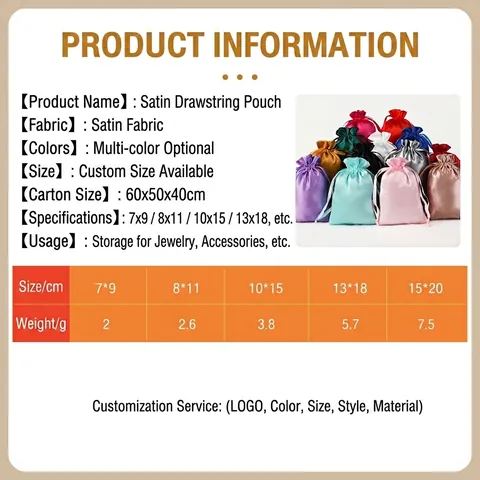 Satin Drawstring Pouches Jewelry Bags For Gift Packaging Wedding Favors Glossy Satin Like Storage Bags Multi Color
