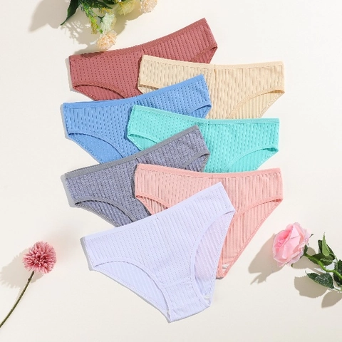 Women Panties Ribbed Cotton Spandex Low Waist Tummy Control Breathable Solid Color Briefs Double Crotch Underwear