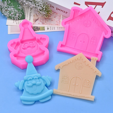 Santa Claus House Silicone Mold DIY Baking Cake Chocolate Fondant Craft Christmas Festive Pink Flexible