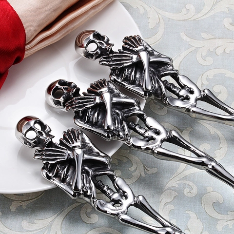 Set Di Posate In Acciaio Inossidabile Teschio Gotico Scheletro Forchetta Cucchiaio Coltello Halloween