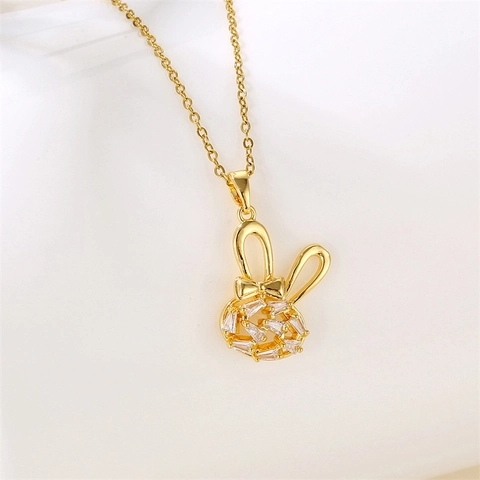 Collana Con Ciondolo A Forma Di Coniglio Acciaio Inossidabile Incastonato Con Zirconi Gioielli Animali Cavità