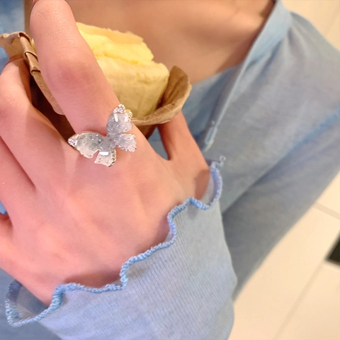 Anello A Farfalla Regolabile In Lega Con Cristallo Artificiale Colorato Strass Gioielli Eleganti Per Donna