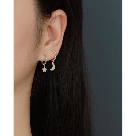 925 Sterling Silber Mond Hänger Ohrringe Minimalistische Perlen Creolen Polierter Sichelmond Anhänger Schmuck