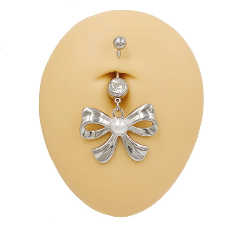 Anneau de Nombril en Acier Inoxydable 316L Papillon Nœud Zircone Künstliche Perle Incrustée Bijoux de Piercing Or Argent Sans Ternissure