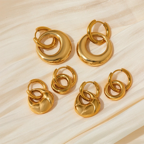 Minimalistische Roestvrijstalen Dubbele Ring Oorbellen Voor Vrouwen PVD Verguld Geometrische Afneembare Druppel Ring Oorbellen Mode Sieraden Accessoires