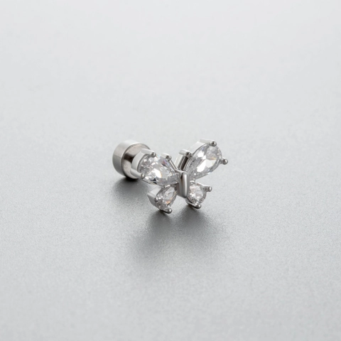 Titanium Steel Stud Earrings Butterfly Infinity Dragon Heart Cubic Zirconia Screw Back Piercing Jewelry For Women