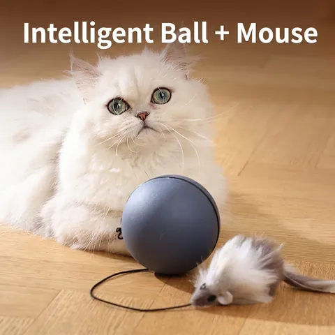 Automatic Smart Electric Cat Toy Ball Interactive Rolling Moving Ball With Plush Mouse Attachment ABS For Indoor Cats