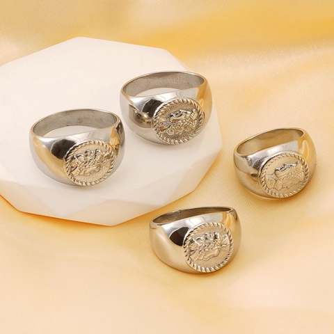 Anillo A Sigillo Con Ritratto Vintage Acciaio Inossidabile Medaglione Moneta Hip Hop Punk Gioielli Uomo