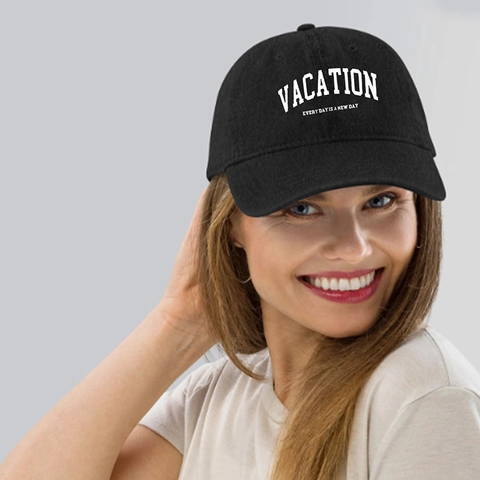 Vacation Letter Embroidered Cotton Baseball Cap Adjustable Outdoor Sun Protection Curved Brim Casual Unisex Hat