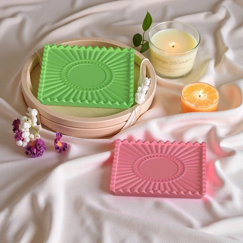 Square Silicone Mold For Sunflower Sunburst Embossed Striped DIY Plaster Resin Jewelry Tray Decorative Storage Dish