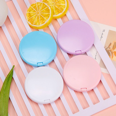 Portable Pocket Mirror Foldable Double Sided Compact Macaron Color Plastic Round Cosmetic Travel DIY Crafts Material