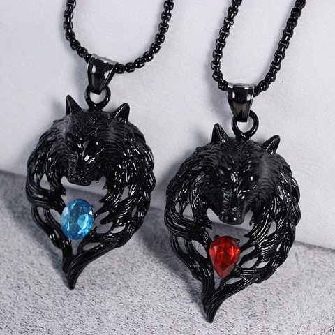 Wolf Head Pendant Necklace Alloy Retro Vintage Animal Rhinestone Jewelry For Men Women Punk Style Nordic Accessory