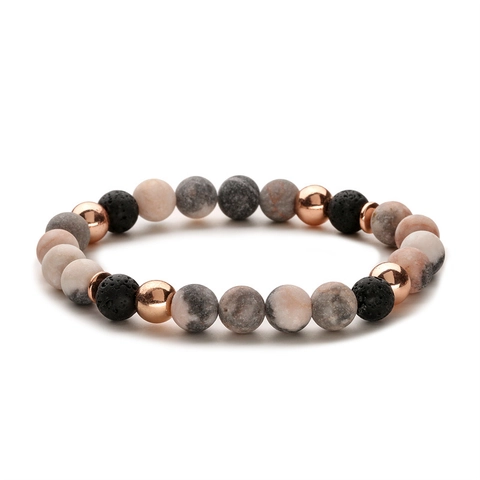 Natural Stein Perlenarmband Lava Gestein Zebra Jaspis Afrikanische Kiefer Elastisch Unisex Yoga Schmuck Krone Herz Schloss