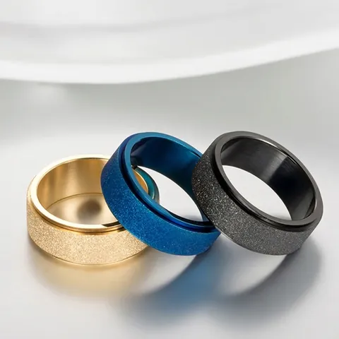 Spinner Ring Stainless Steel Anxiety Relief Frosted Sandblasted Band Minimalist Jewelry Unisex