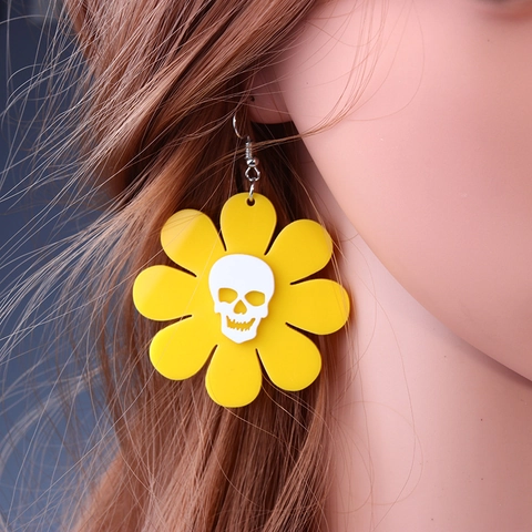 Halloween Acrylic Drop Earrings With Silver Earring Post Gothic Skull Frog Moth Potion Bottle Personality Jewelry For Women