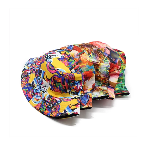Tie Dye Bucket Hat Polyester Cotton Abstract Print Sun Protection Outdoor Summer Hip Hop Unisex Reversible Sun Hat