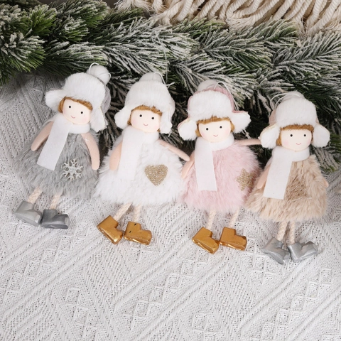 Decorazioni Appese Bambola Ragazza Cappello Lei Feng Di Natale Peluche Fatto A Mano Paillettes Stella Cuore Fiocco