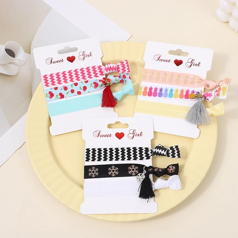 Knotted Elastic Hair Bands Printed Fabric Ponytail Holders With Tassels And Charms Hair Accessories For Women Girls