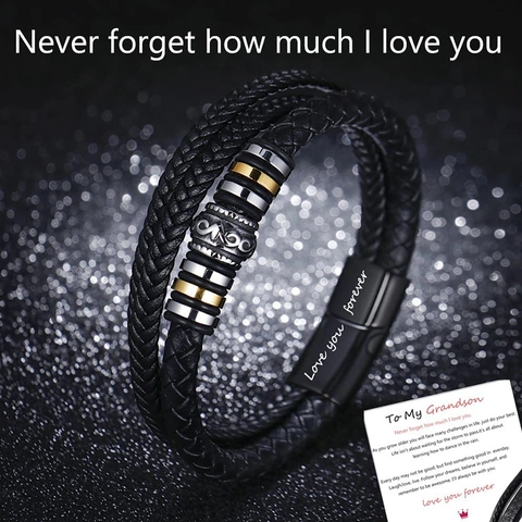 Men Multi-layer Braided Leather Bracelet Stainless Steel Magnetic Clasp Engraved Love You Forever With Gift Card Fashion
