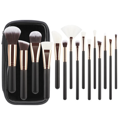 Professional Makeup Brushes Cosmetic Beauty Tools Wood Aluminum Synthetic Fiber With Waterproof PU Bag
