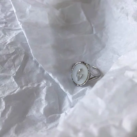 Franse Retro S925 Sterling Zilver Tulp Parelmoer Open Ring Voor Vrouwen Verstelbare Minimalistische Schelpbloem Vingerring Sieraden Cadeau