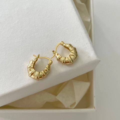 Croissant Creolen 925 Sterling Silber Gerippt Massiv Vergoldet Minimalistischer Schicker Schmuck Für Damen