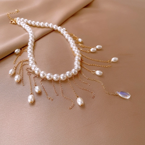 Collana Con Nappe Di Künstliche Perle Retro Francese Con Catena In Rame E Ciondolo A Goccia D'acqua Gioielli Eleganti Stile Barocco