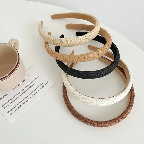 Women Straw Woven Headband Handmade Slim Hair Hoop Elegant Minimalist Casual Style Hair Accessories