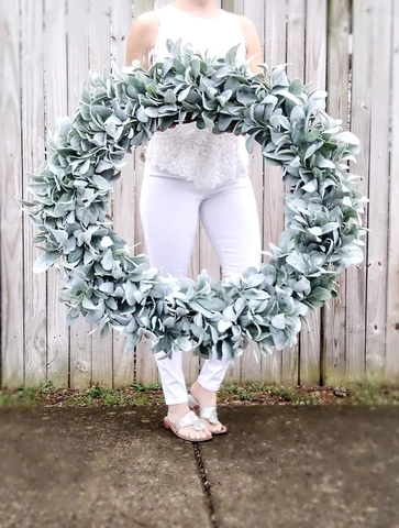 Artificial Lamb's Ear Wreath Flocked Green Leaves Rustic Farmhouse Front Door Wall Hanging Decor All Seasons Mother's Day