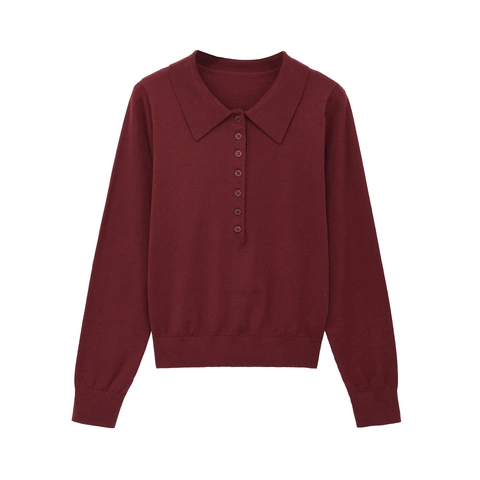 Polo De Punto Para Mujer Manga Larga Botones Suéter Casual Solapa Top De Punto Suave Elegante Color Sólido Otoño