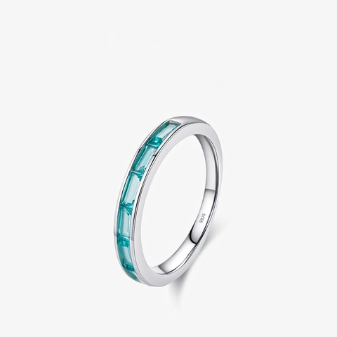 Anello In Argento Sterling 925 Donna Zircone Blu Ciano Rettangolare Intarsiato Minimalista Geometrico Design Di Nicchia Gioielli