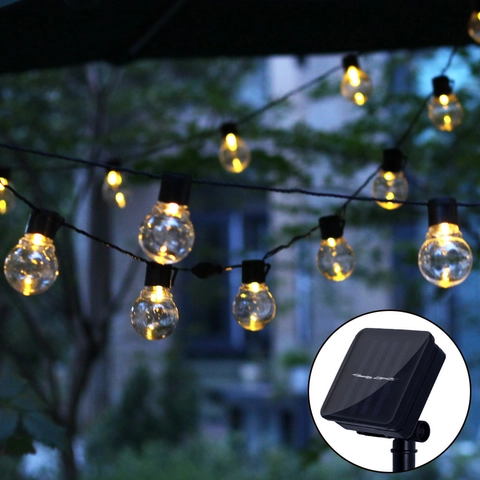LED Globe String Lights G50 Solar Powered Waterproof Outdoor Decorative Bulb Retro Garden Patio Christmas Warm White