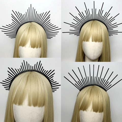Cerchietto Con Corona Ad Aureola Nera Punte Raggi Di Sole Copricapo Da Dea Accessorio Per Capelli Gotico Per Cosplay Halloween