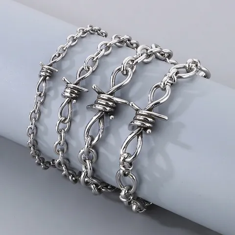 Barbed Wire Bracelet Necklace Stainless Steel Punk Gothic Thorn Knot Industrial Style Trendy Jewelry For Men Women