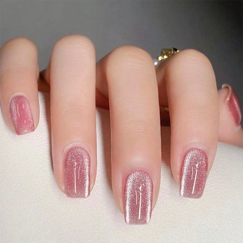 Roze Cat Eye Press On Nagels Glanzend Sterrenhemel Vierkant Rond Kunstnagels ABS Plastic Voor Dames DIY Manicure