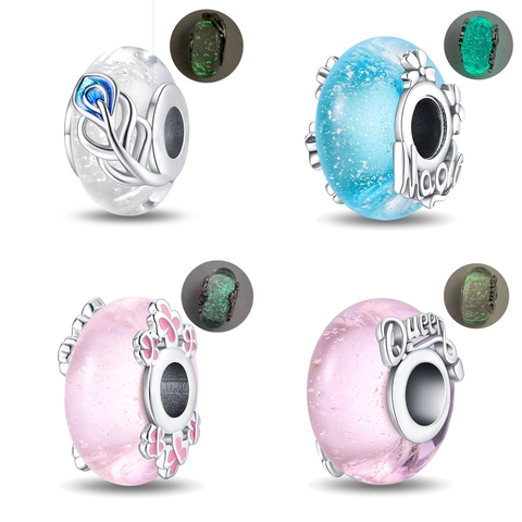 Luminous Lampwork Glass Beads Charms Glow In The Dark Silver Plated For DIY Bracelet Necklace Jewelry Making