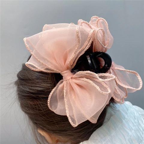 Große Organza Schleife Haarklammer Süß Elegant Mesh Stoff Haarschmuck Für Damen Haarzubehör