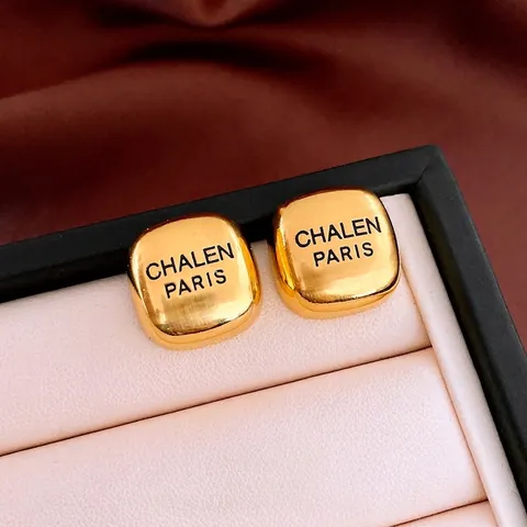 Square Stud Earrings Alloy With Silver Earring Post Letter Engraved Brushed Gold Style Geometric Jewelry For Women