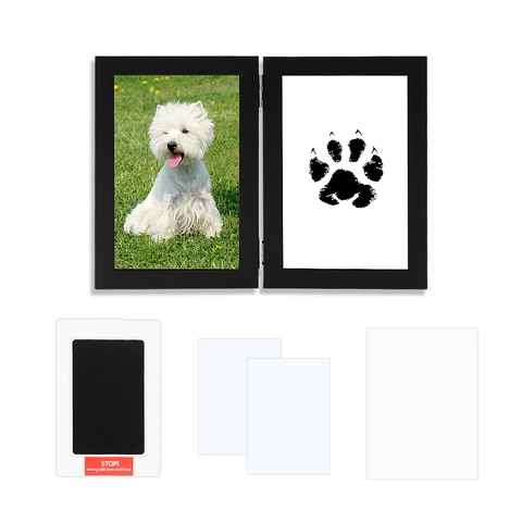 Pet Paw Print Keepsake Kit Wooden Hinged Photo Frame With Inkless Ink Pad Memorial Gift For Dogs Cats Simple Decoration