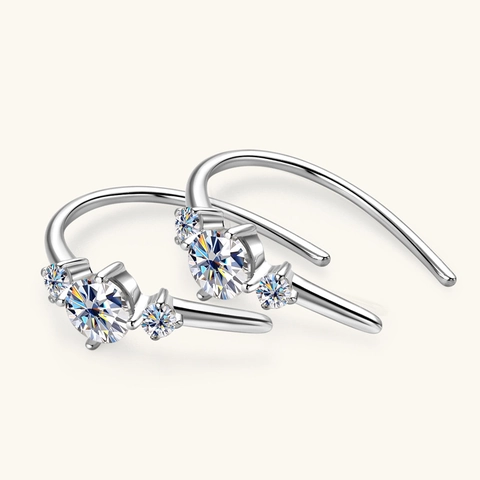 Moissanite Hoop Earrings For Women In 925 Sterling Silver Minimalist Graduated Stone Luxury U-Shaped D Color VVS1