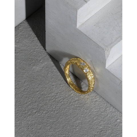 Anello Texture Martellata Irregolare Argento Sterling 925 Con Zircone Design Di Nicchia Gioielli Minimalisti Da Donna
