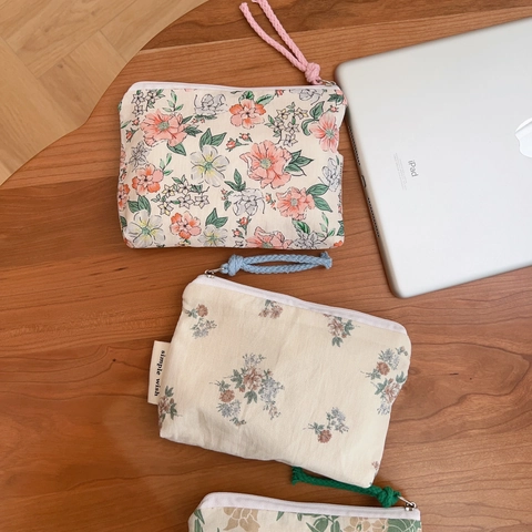 Floral Coin Purse Mini Cotton Canvas Zipper Storage Bag For Lipstick Earphones Portable Travel Makeup Pouch Women