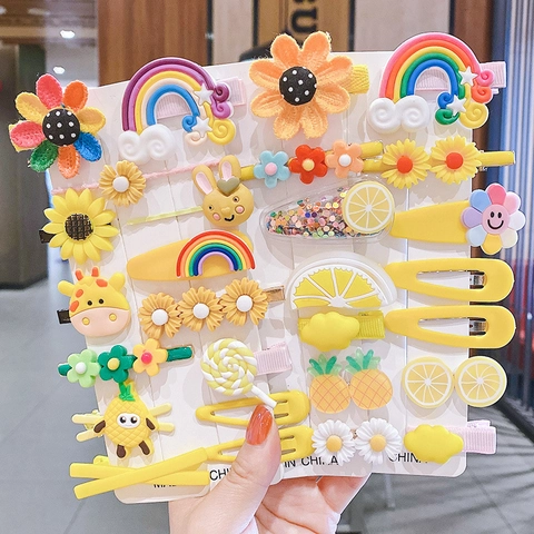 Barrettes À Cheveux Dessin Animé Mignon Filles Enfants Fleur Animal Fruit Résine Métal Tissu Épingles À Cheveux Douces