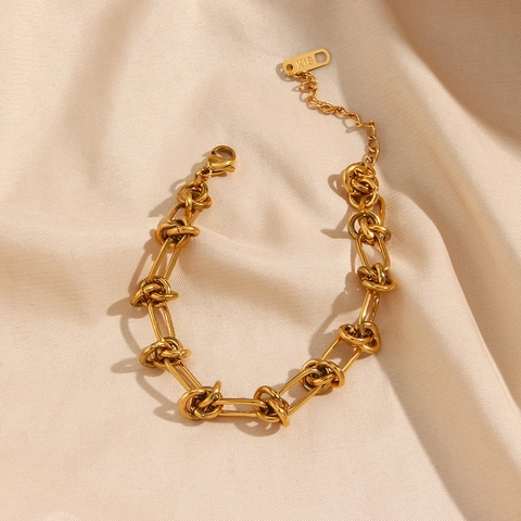 Juego de Collar y Pulsera con Eslabones de Nudo de Acero Inoxidable para Mujer Chapado en Oro de 18K Joyería de Cadena Minimalista