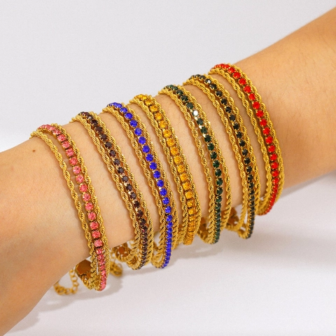 Fashion Multi Layer Bracelet Stainless Steel Gold Plated Colorful Zircon Stackable Jewelry For Women