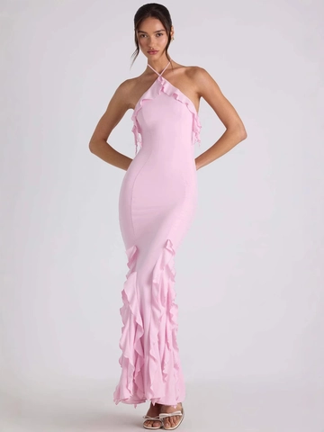 Abito Maxi Con Volant E Schiena Scoperta Sexy Slim Fit Sirena Abito Da Sera Poliestere Elastan Elegante Festa