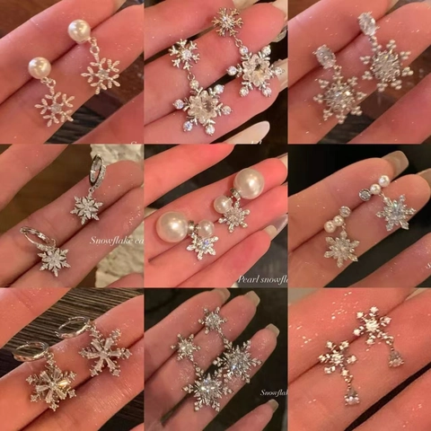 Snowflake Artificial Pearl Zircon Stud Earrings With 925 Sterling Silver Earring Post Elegant Winter Christmas Jewelry For Women