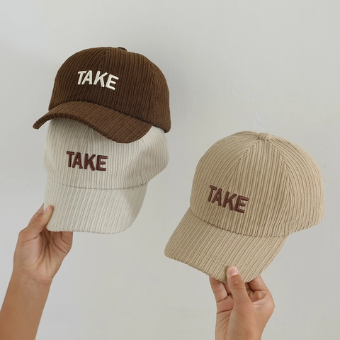 Kids Baseball Cap Corduroy Letter Embroidered Sun Protection Autumn Adjustable Peaked Hat For Boys Girls