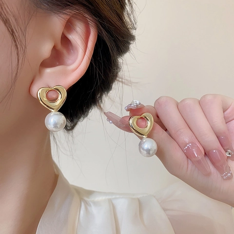 Pendientes De Aleación Geométricos Estilo Coreano Con Poste De Plata De Ley 925 Circón Perla Artificial Para Mujer Moda